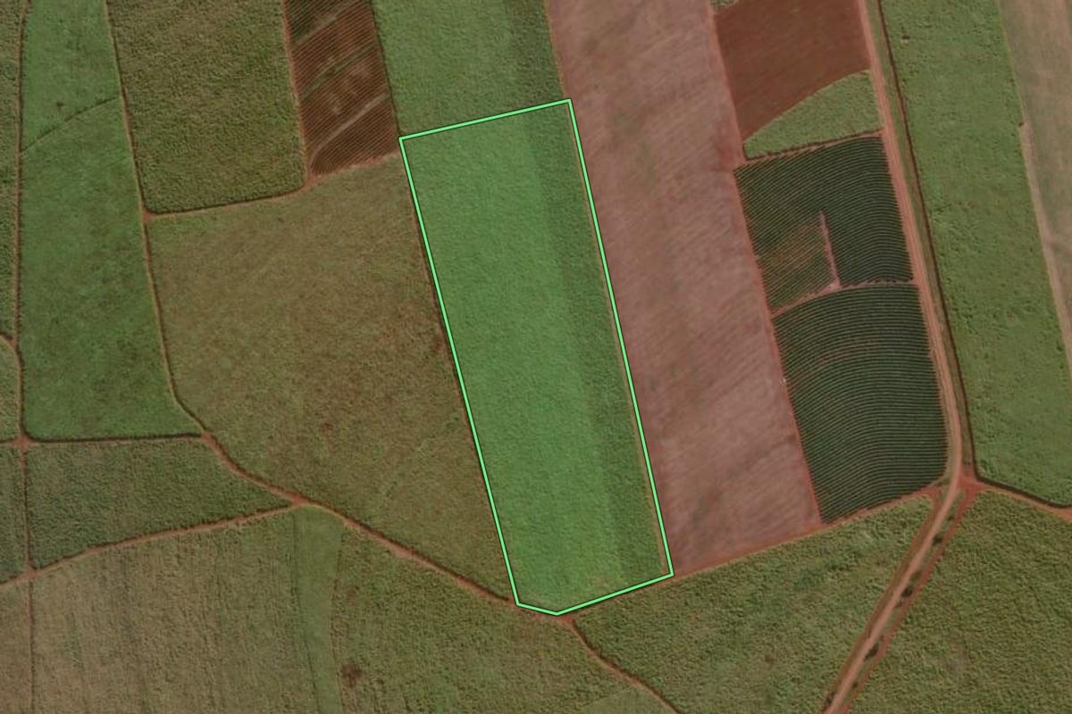 Imagem de satélite do imóvel rural em Lençóis Paulista (SP), com o contorno declarado no CAR desenhado por cima.