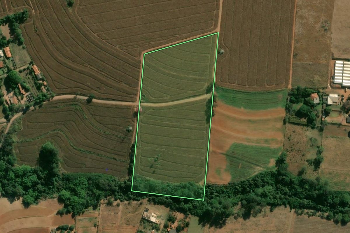 Imagem de satélite do imóvel rural em Limeira (SP), com o contorno declarado no CAR desenhado por cima.