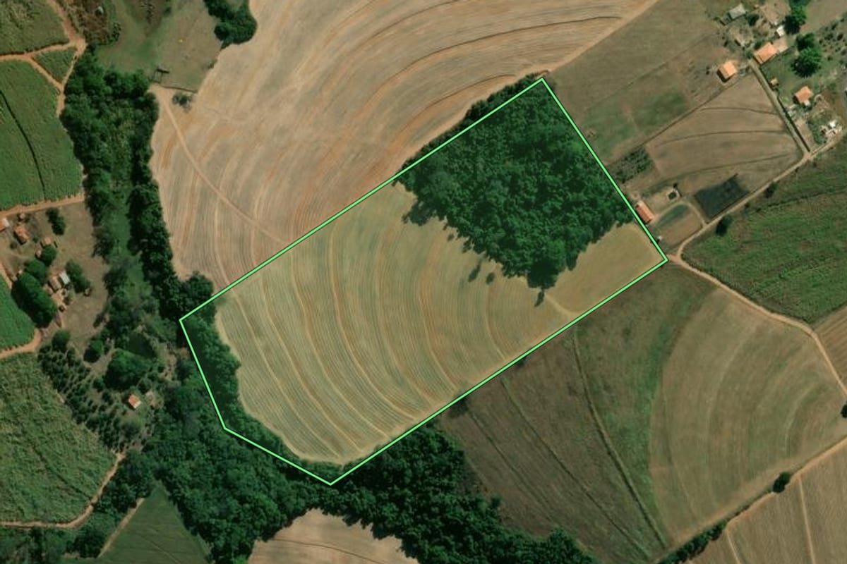 Imagem de satélite do imóvel rural em Limeira (SP), com o contorno declarado no CAR desenhado por cima.