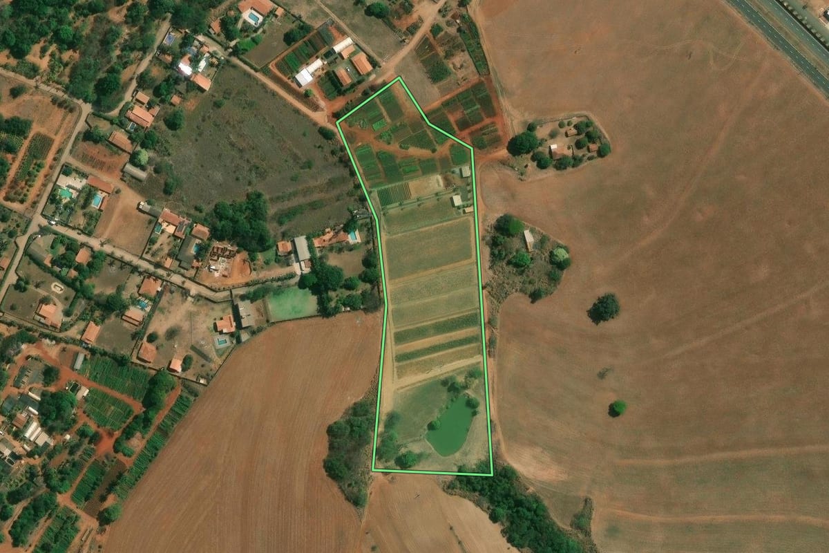 Imagem de satélite do imóvel rural em Limeira (SP), com o contorno declarado no CAR desenhado por cima.