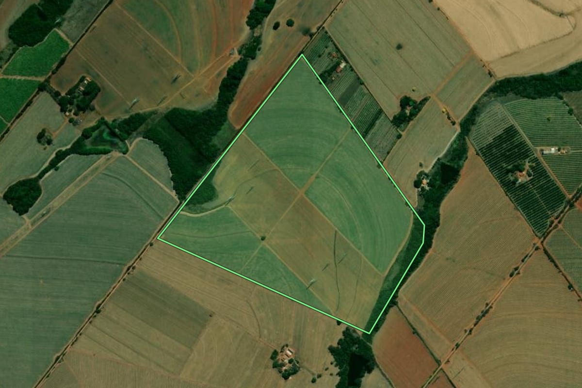 Imagem de satélite do imóvel rural em Limeira (SP), com o contorno declarado no CAR desenhado por cima.