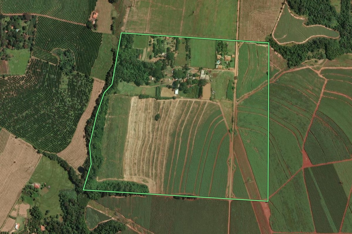 Imagem de satélite do imóvel rural em Limeira (SP), com o contorno declarado no CAR desenhado por cima.