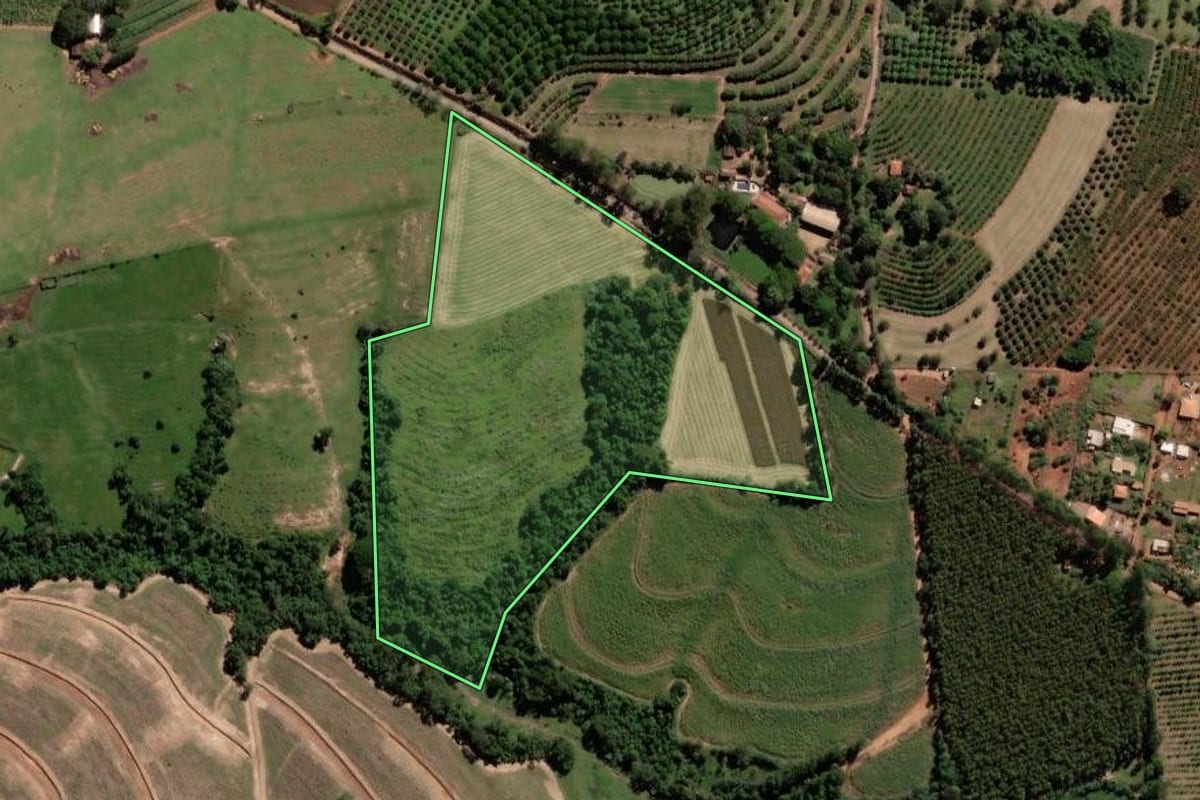 Imagem de satélite do imóvel rural em Limeira (SP), com o contorno declarado no CAR desenhado por cima.