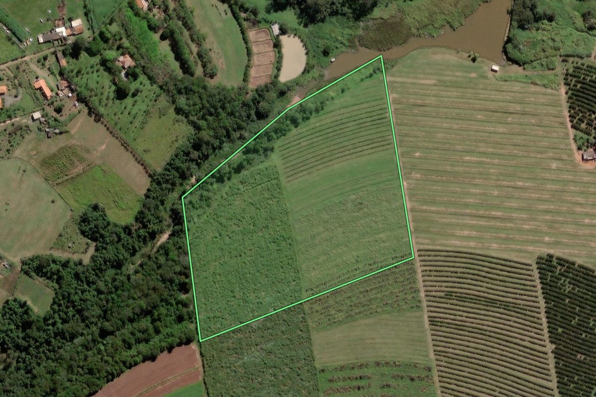 Imagem de satélite do imóvel rural em Limeira (SP), com o contorno declarado no CAR desenhado por cima.