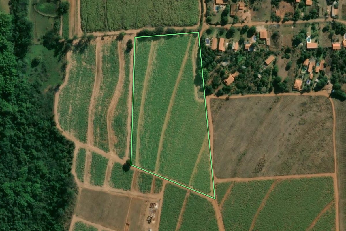 Imagem de satélite do imóvel rural em Limeira (SP), com o contorno declarado no CAR desenhado por cima.