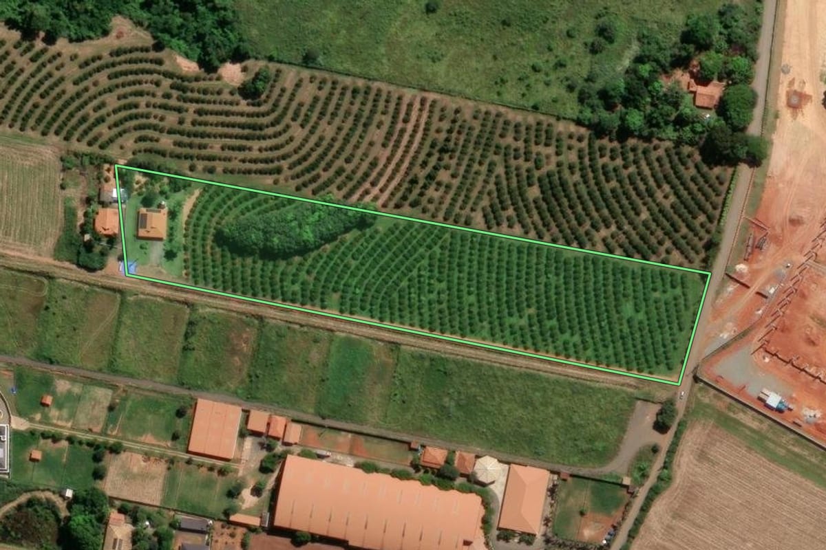 Imagem de satélite do imóvel rural em Limeira (SP), com o contorno declarado no CAR desenhado por cima.