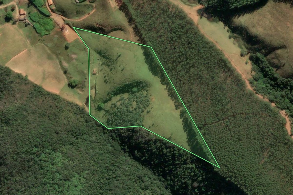 Imagem de satélite do imóvel rural em Lorena (SP), com o contorno declarado no CAR desenhado por cima.