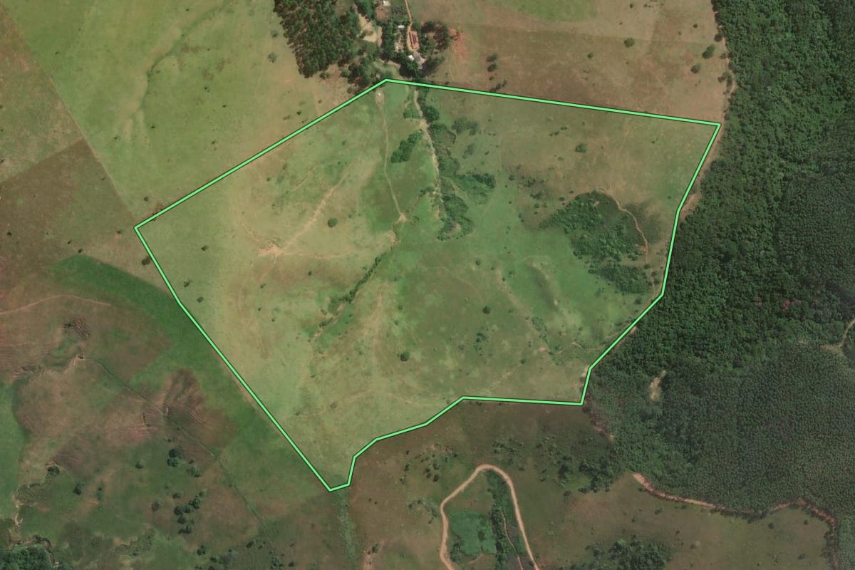 Imagem de satélite do imóvel rural em Lorena (SP), com o contorno declarado no CAR desenhado por cima.