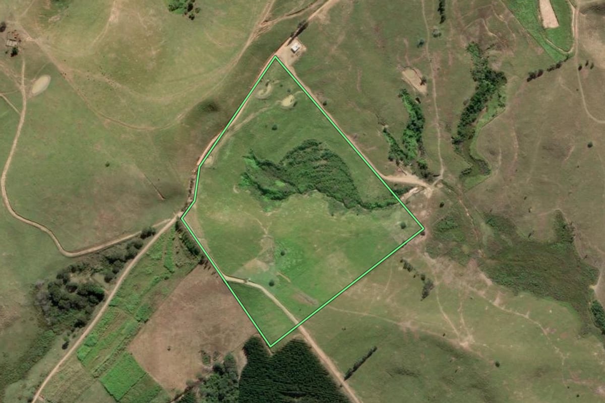 Imagem de satélite do imóvel rural em Guaratinguetá (SP), com o contorno declarado no CAR desenhado por cima.