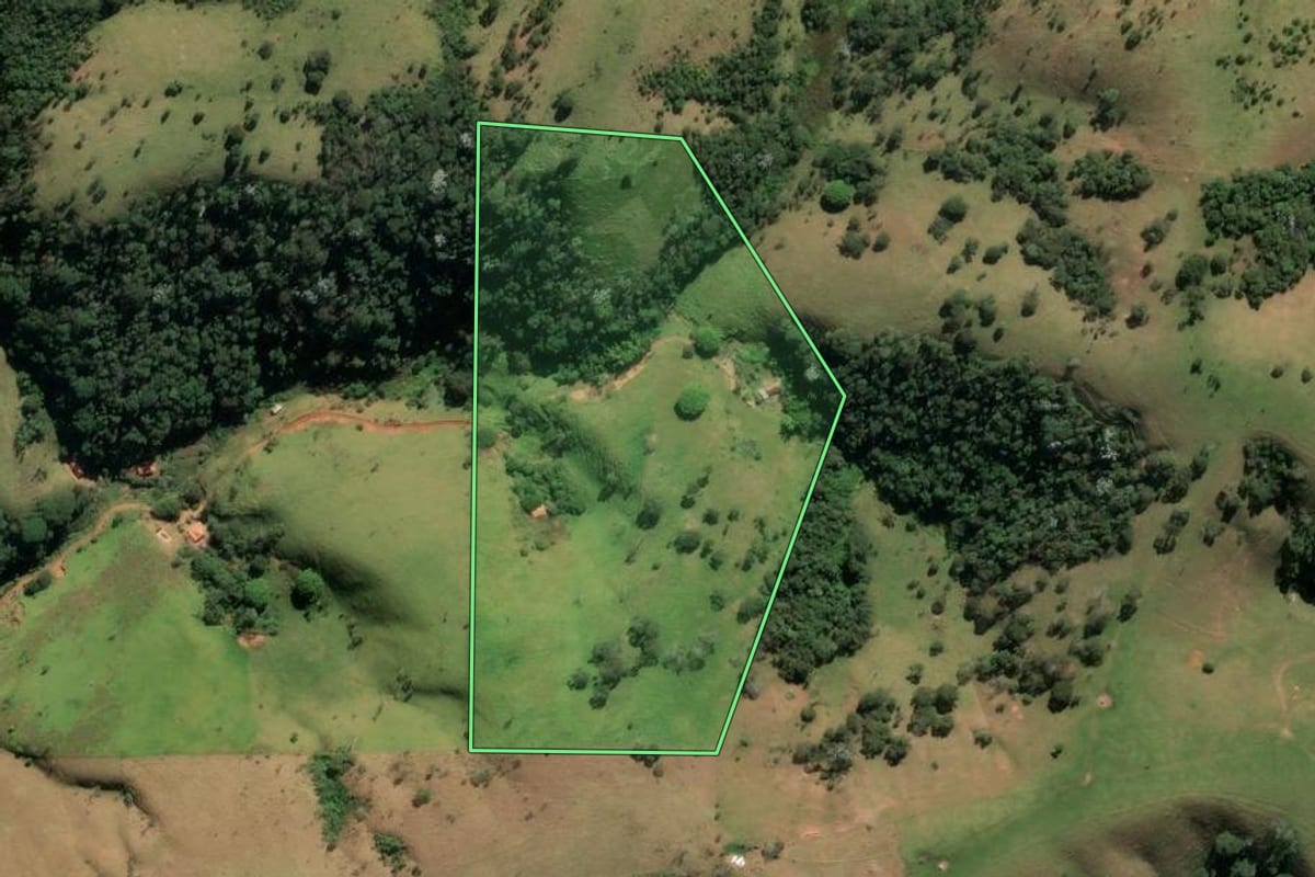Imagem de satélite do imóvel rural em Lorena (SP), com o contorno declarado no CAR desenhado por cima.