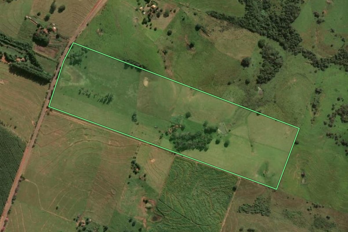 Imagem de satélite do imóvel rural em Lucélia (SP), com o contorno declarado no CAR desenhado por cima.
