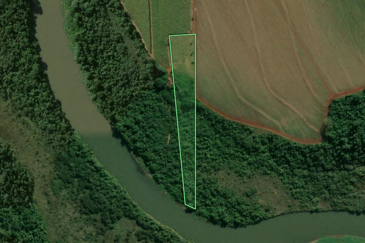 Imagem de satélite do imóvel rural em Luís Antônio (SP), com o contorno declarado no CAR desenhado por cima.