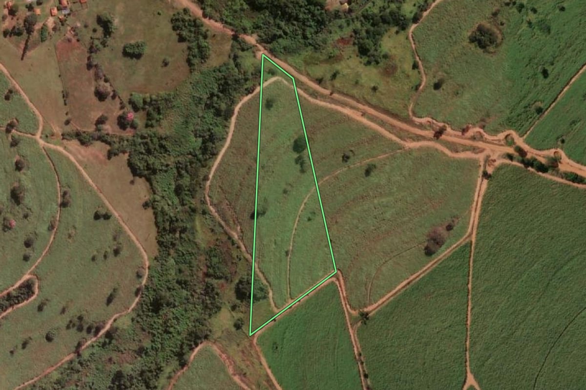 Imagem de satélite do imóvel rural em Macaubal (SP), com o contorno declarado no CAR desenhado por cima.