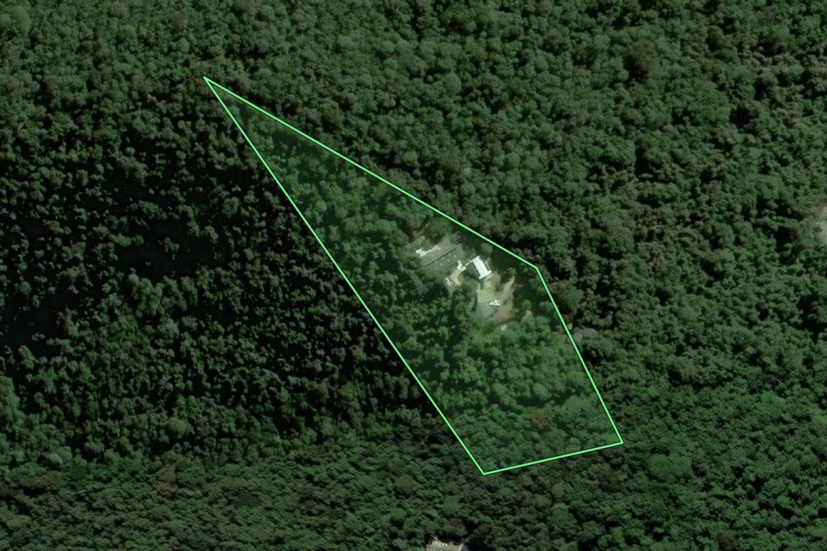 Imagem de satélite do imóvel rural em Mairiporã (SP), com o contorno declarado no CAR desenhado por cima.