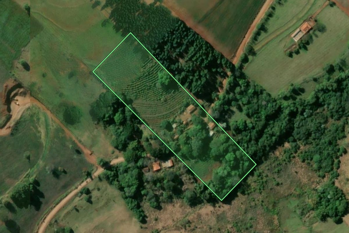 Imagem de satélite do imóvel rural em Manduri (SP), com o contorno declarado no CAR desenhado por cima.