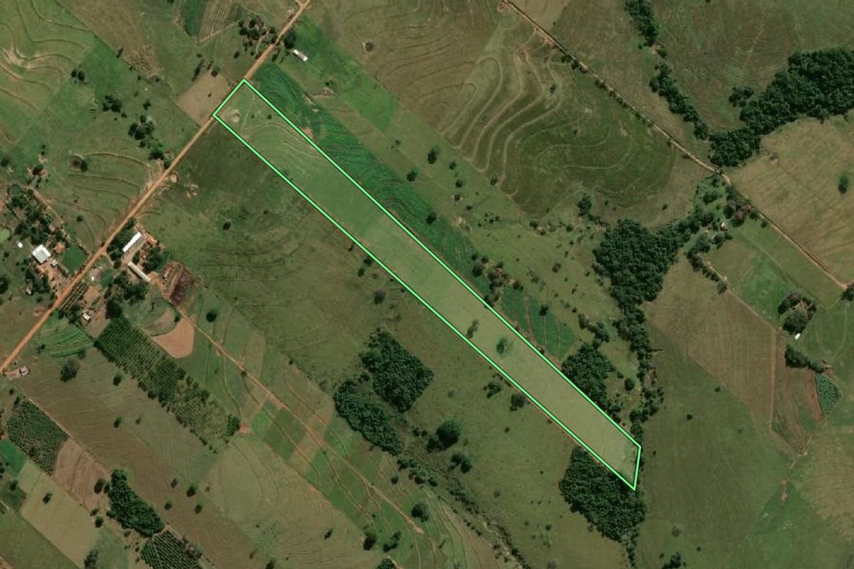 Imagem de satélite do imóvel rural em Mariápolis (SP), com o contorno declarado no CAR desenhado por cima.