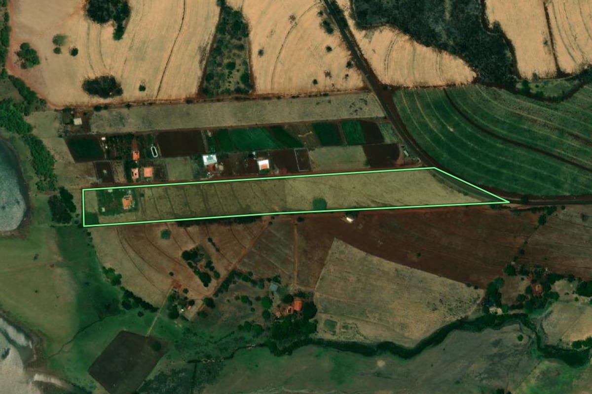Imagem de satélite do imóvel rural em Mesópolis (SP), com o contorno declarado no CAR desenhado por cima.