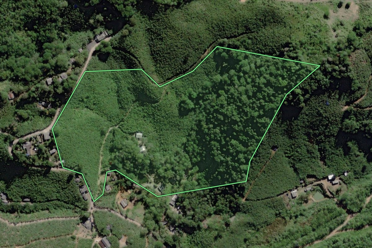 Imagem de satélite do imóvel rural em Miracatu (SP), com o contorno declarado no CAR desenhado por cima.
