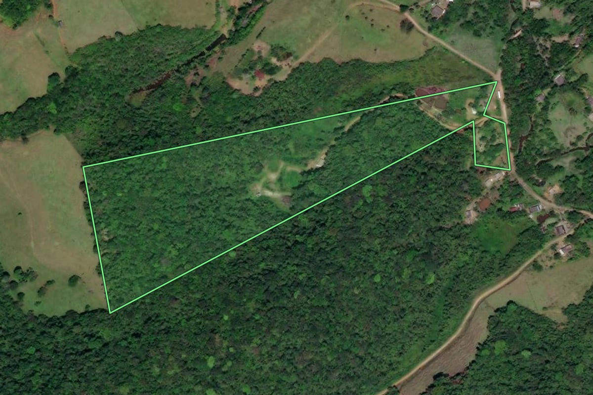 Imagem de satélite do imóvel rural em Miracatu (SP), com o contorno declarado no CAR desenhado por cima.