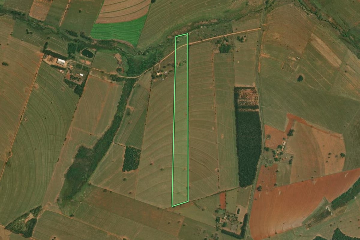 Imagem de satélite do imóvel rural em Mirante do Paranapanema (SP), com o contorno declarado no CAR desenhado por cima.