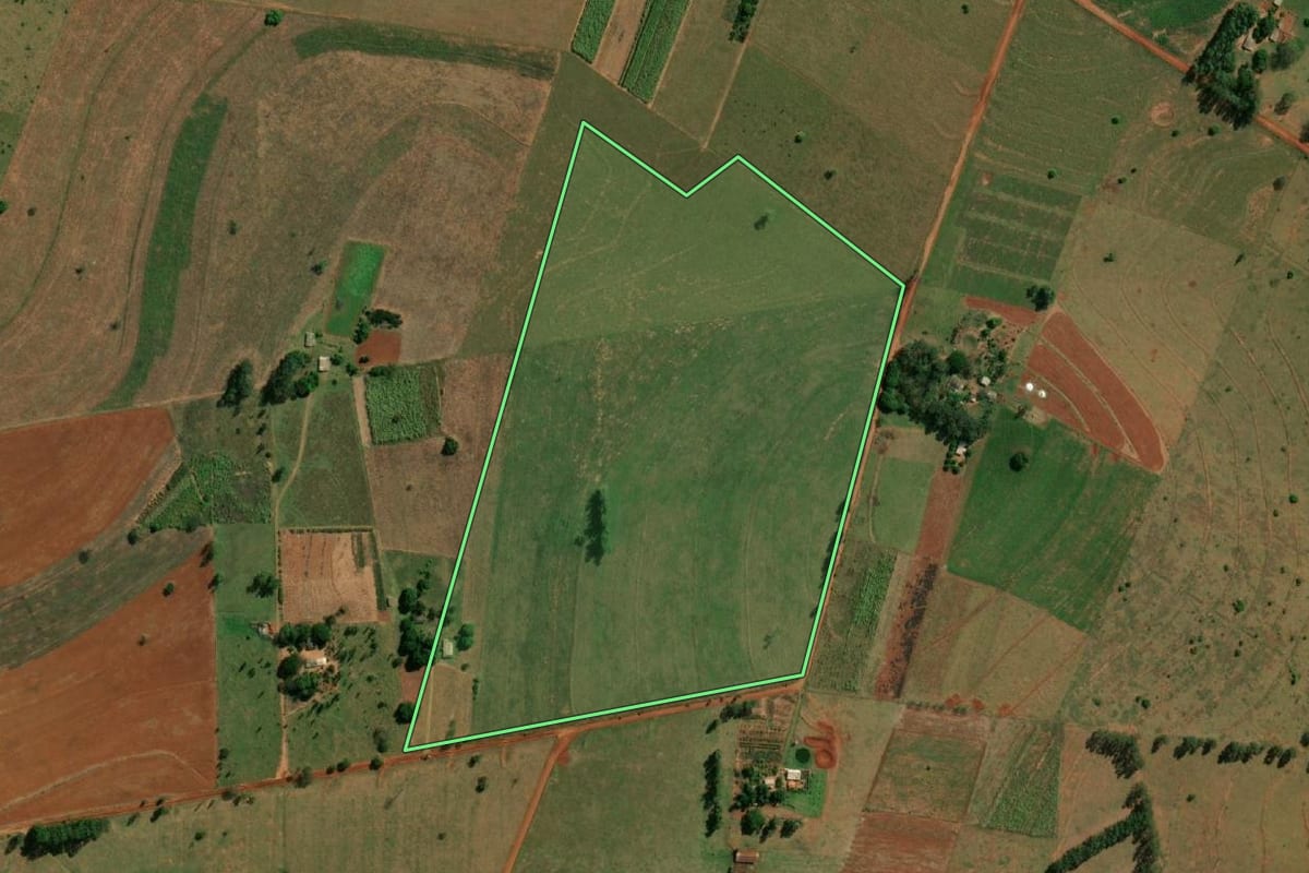 Imagem de satélite do imóvel rural em Mirante do Paranapanema (SP), com o contorno declarado no CAR desenhado por cima.