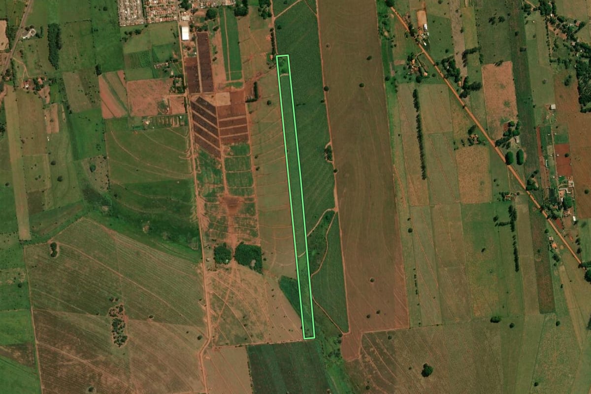 Imagem de satélite do imóvel rural em Mirante do Paranapanema (SP), com o contorno declarado no CAR desenhado por cima.