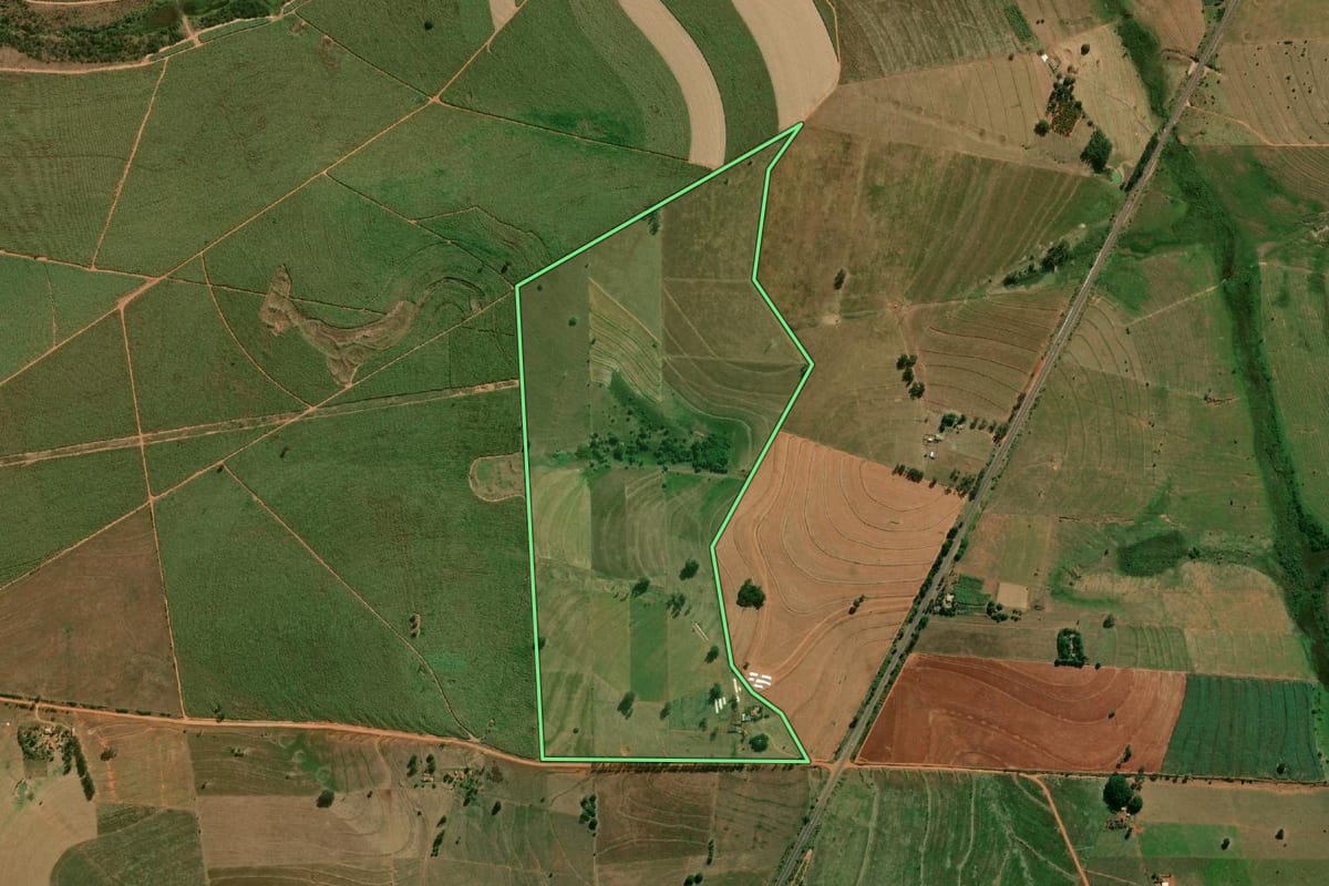 Imagem de satélite do imóvel rural em Mirante do Paranapanema (SP), com o contorno declarado no CAR desenhado por cima.