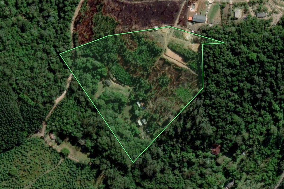 Imagem de satélite do imóvel rural em Mogi das Cruzes (SP), com o contorno declarado no CAR desenhado por cima.