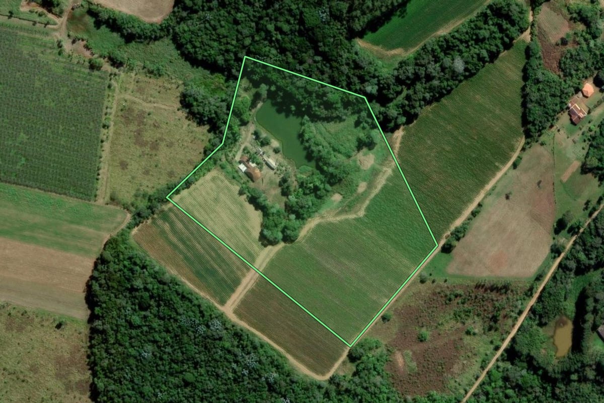 Imagem de satélite do imóvel rural em Mogi das Cruzes (SP), com o contorno declarado no CAR desenhado por cima.