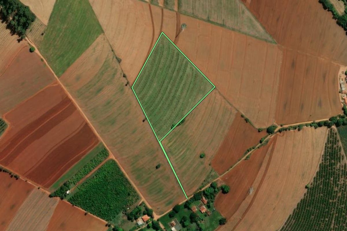 Imagem de satélite do imóvel rural em Mogi Mirim (SP), com o contorno declarado no CAR desenhado por cima.