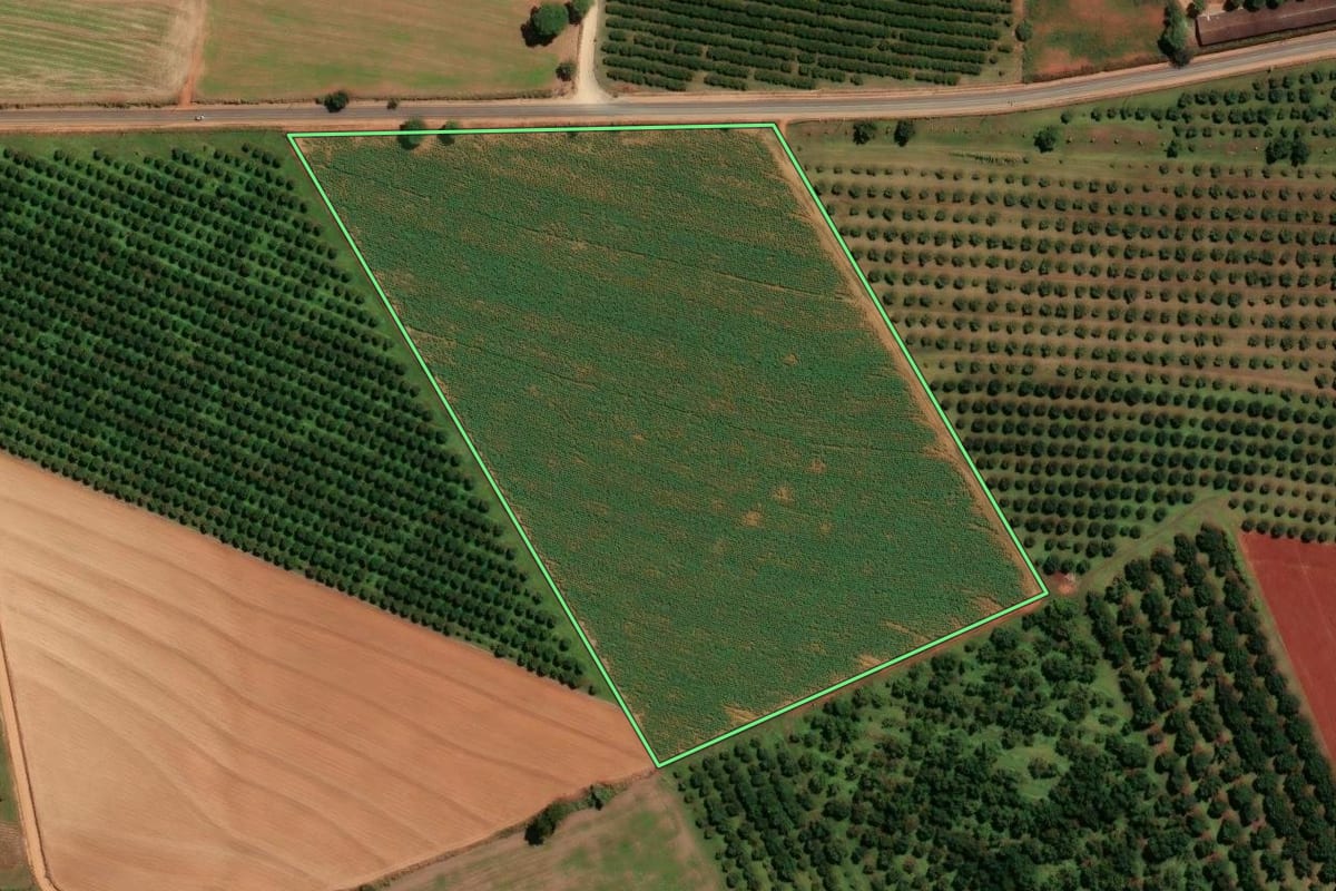 Imagem de satélite do imóvel rural em Mogi Mirim (SP), com o contorno declarado no CAR desenhado por cima.