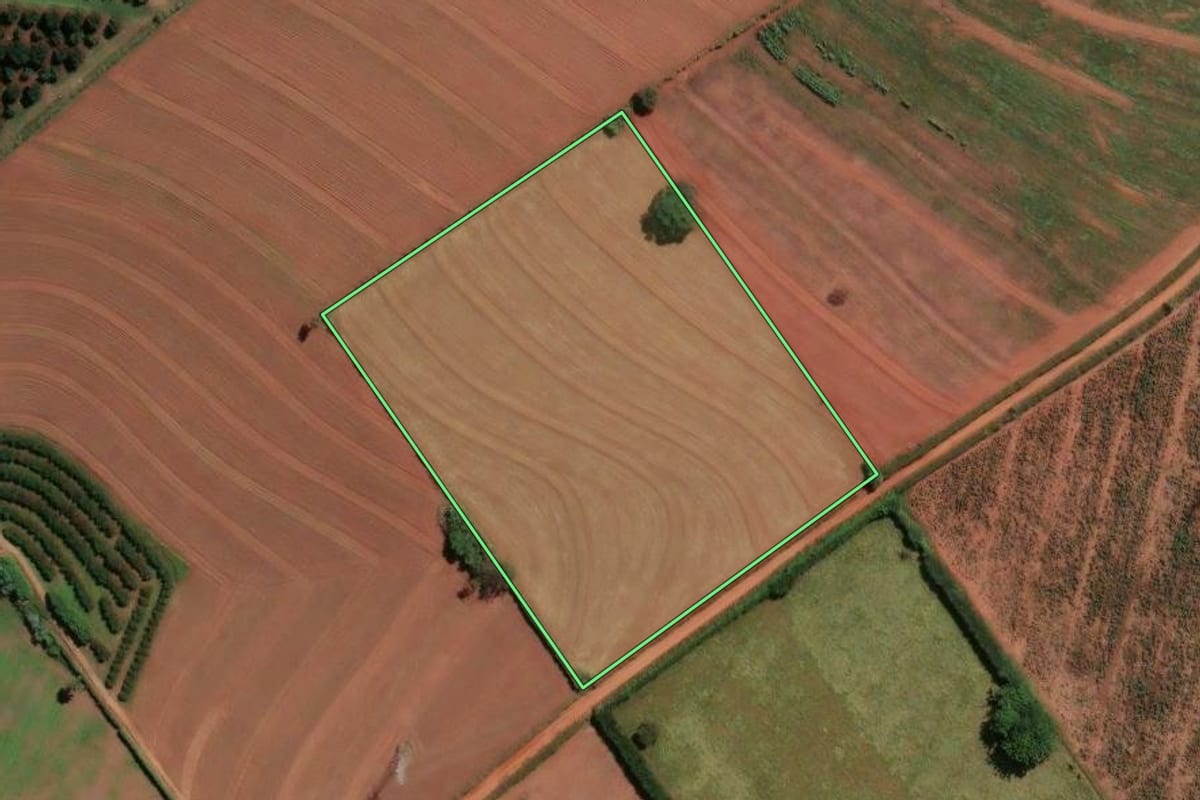 Imagem de satélite do imóvel rural em Mogi Mirim (SP), com o contorno declarado no CAR desenhado por cima.