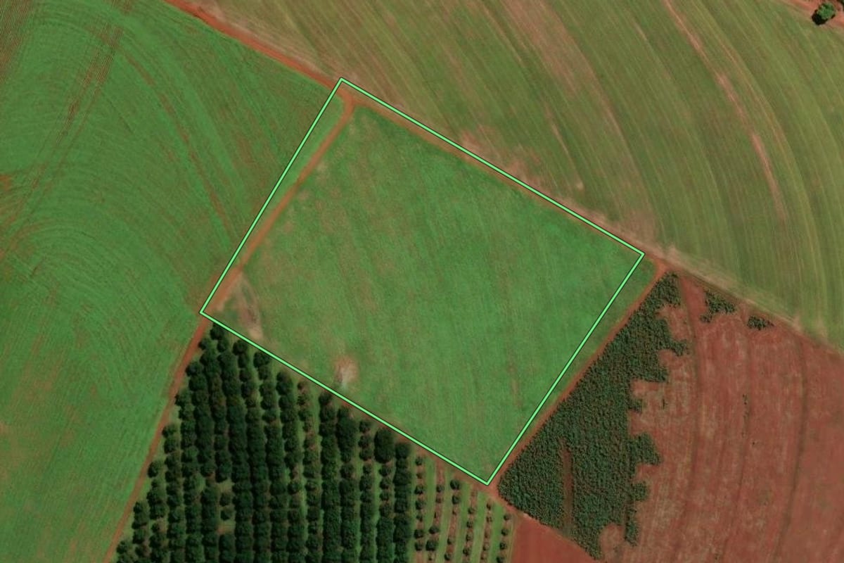 Imagem de satélite do imóvel rural em Mogi Mirim (SP), com o contorno declarado no CAR desenhado por cima.
