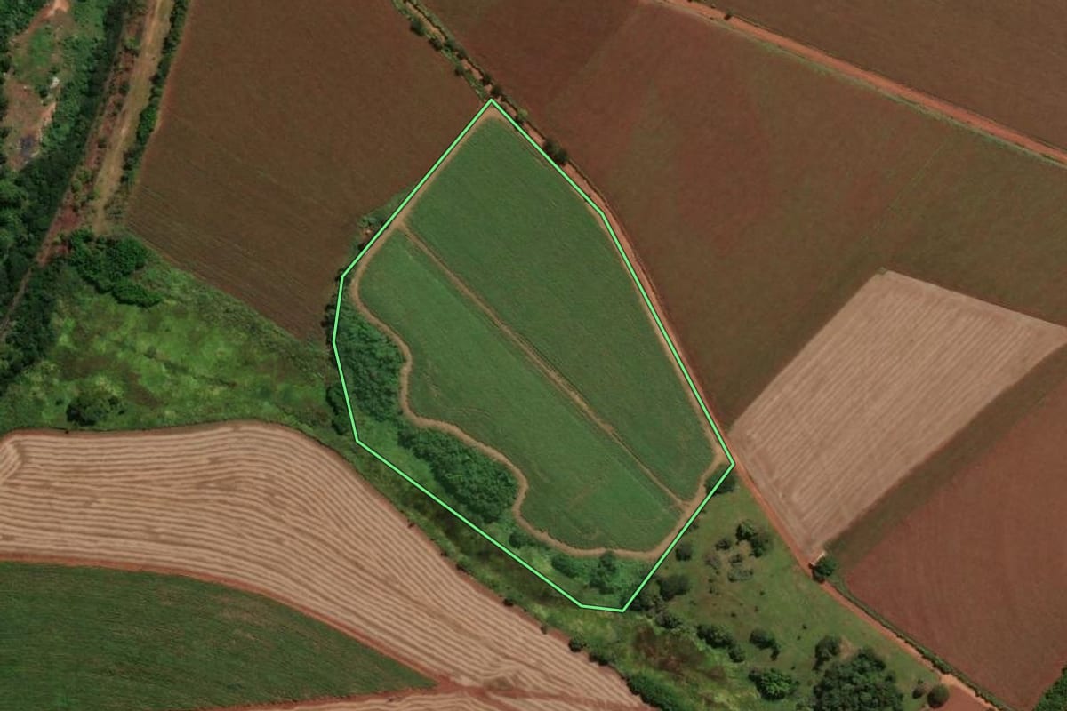 Imagem de satélite do imóvel rural em Mogi Mirim (SP), com o contorno declarado no CAR desenhado por cima.