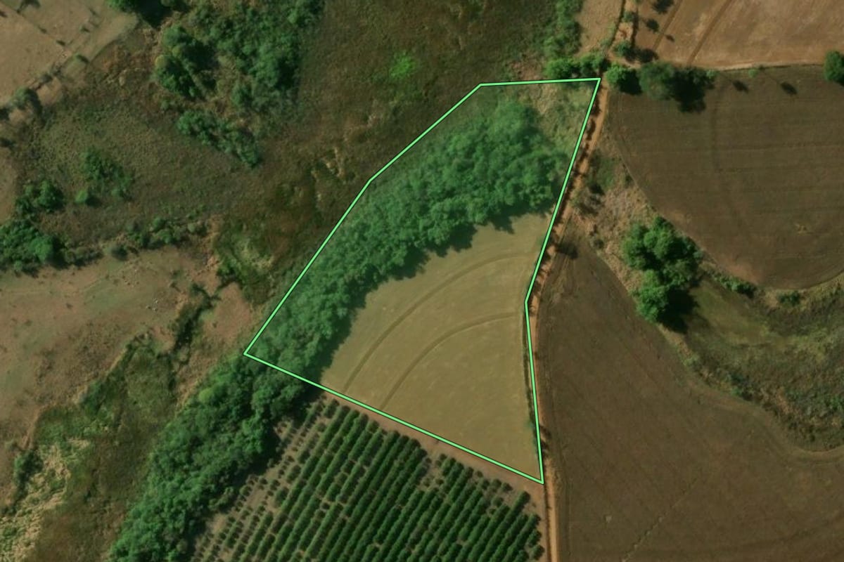 Imagem de satélite do imóvel rural em Mogi Mirim (SP), com o contorno declarado no CAR desenhado por cima.