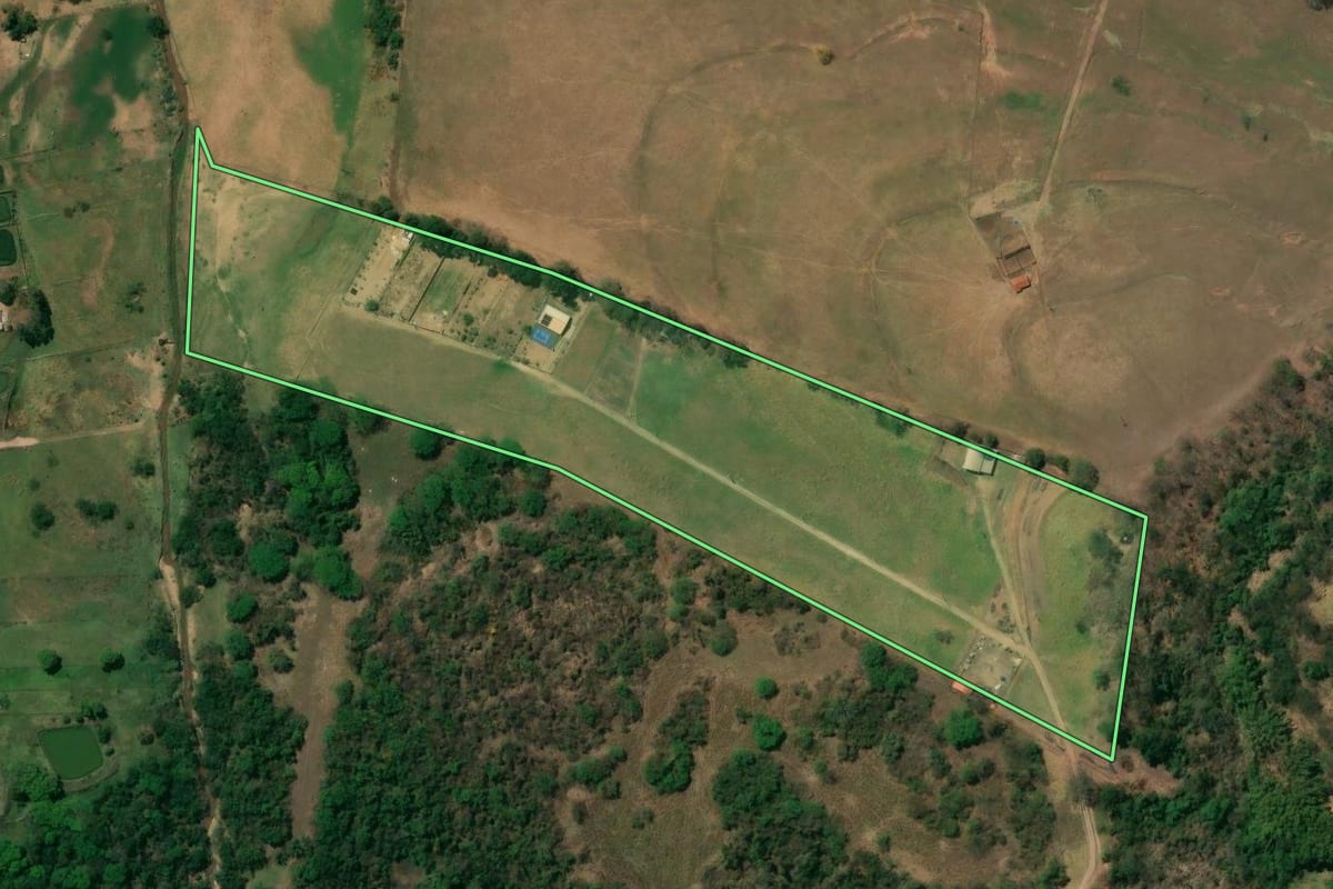 Imagem de satélite do imóvel rural em Monte Alto (SP), com o contorno declarado no CAR desenhado por cima.