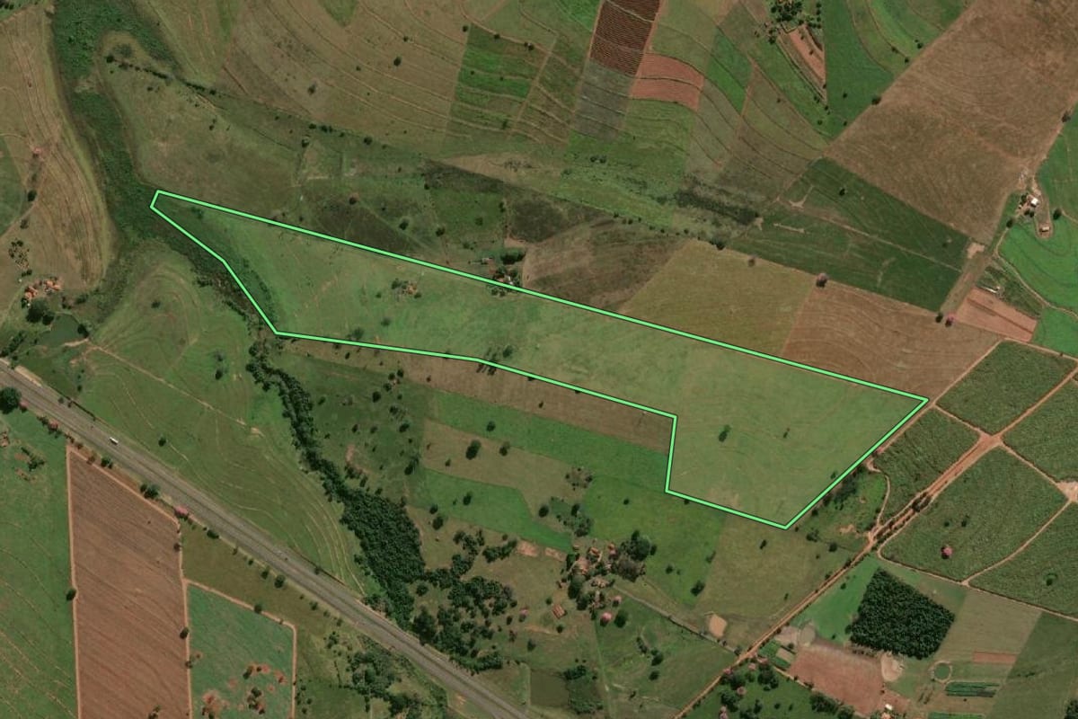 Imagem de satélite do imóvel rural em Murutinga do Sul (SP), com o contorno declarado no CAR desenhado por cima.