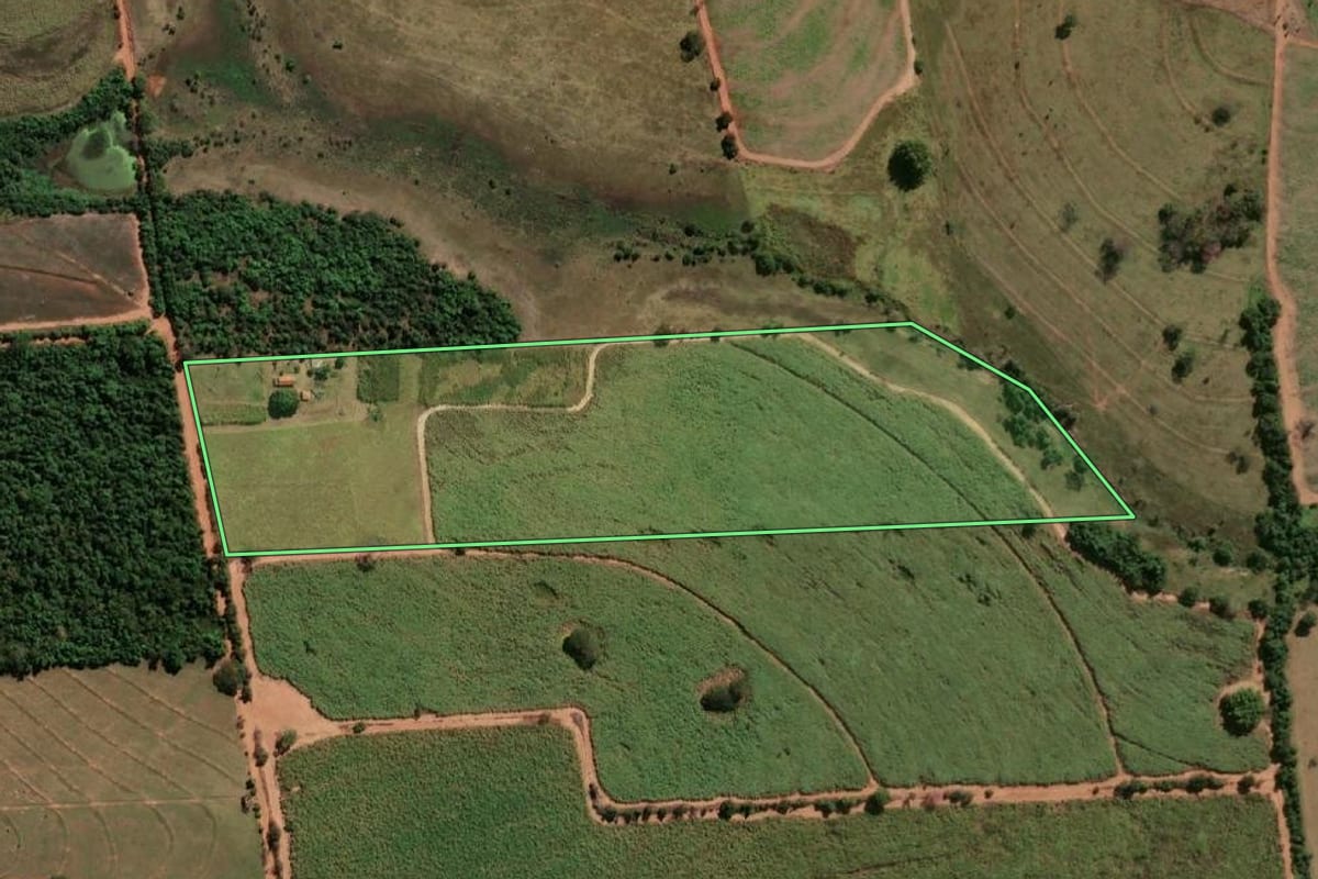 Imagem de satélite do imóvel rural em Murutinga do Sul (SP), com o contorno declarado no CAR desenhado por cima.