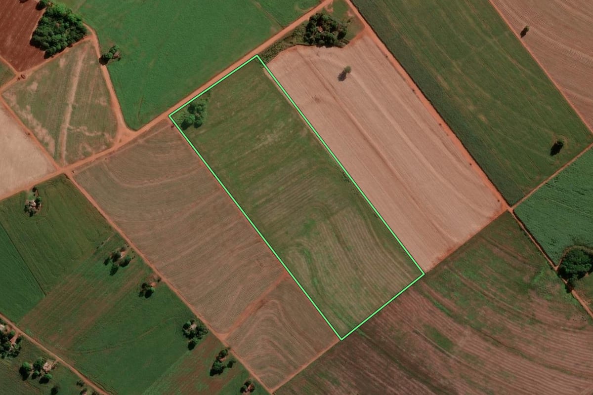 Imagem de satélite do imóvel rural em Narandiba (SP), com o contorno declarado no CAR desenhado por cima.