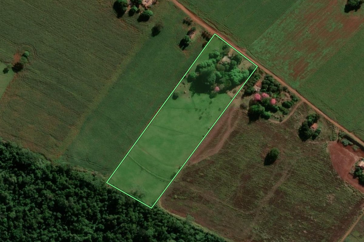 Imagem de satélite do imóvel rural em Narandiba (SP), com o contorno declarado no CAR desenhado por cima.