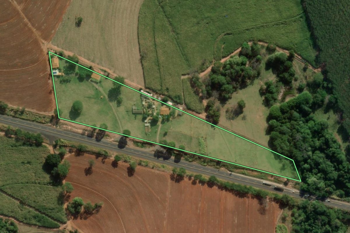 Imagem de satélite do imóvel rural em Neves Paulista (SP), com o contorno declarado no CAR desenhado por cima.