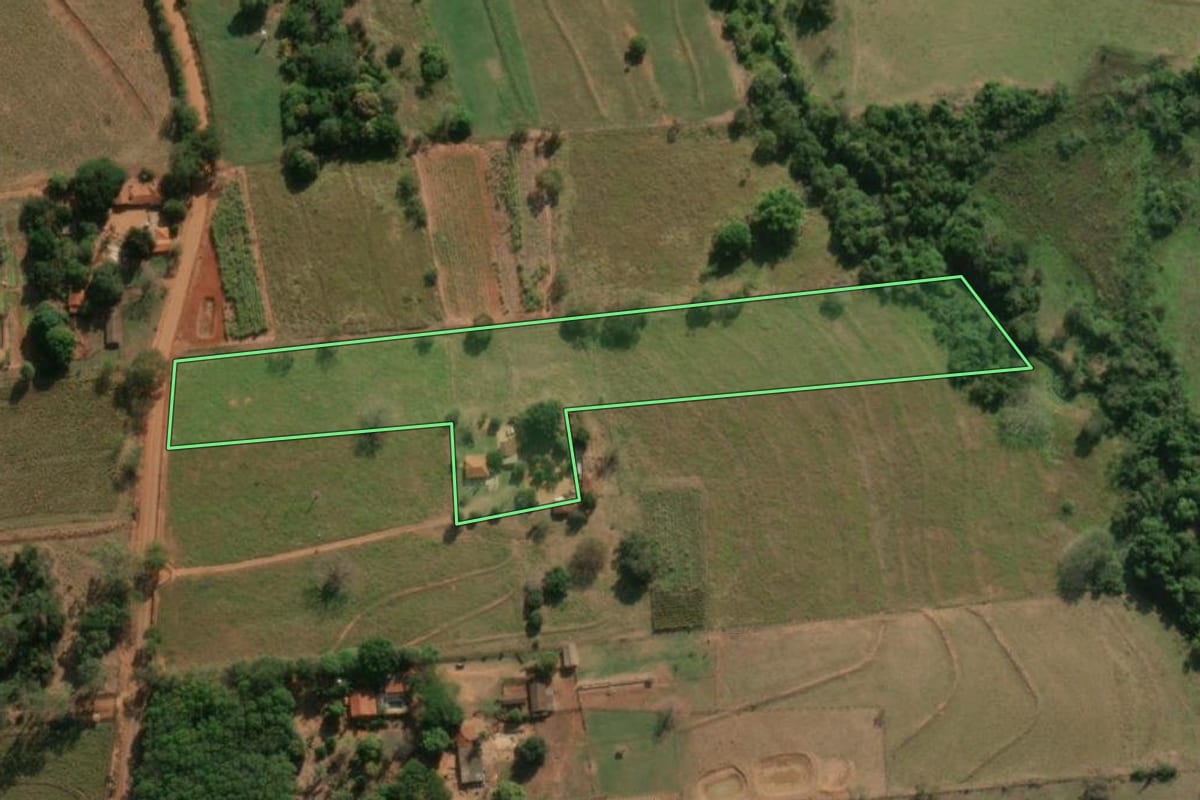 Imagem de satélite do imóvel rural em Neves Paulista (SP), com o contorno declarado no CAR desenhado por cima.