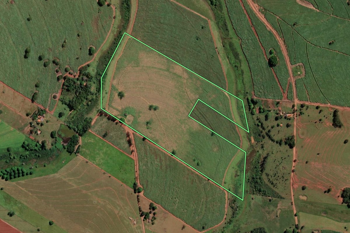 Imagem de satélite do imóvel rural em Nova Canaã Paulista (SP), com o contorno declarado no CAR desenhado por cima.