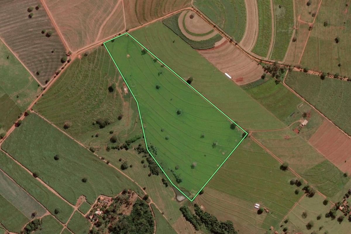 Imagem de satélite do imóvel rural em Nova Granada (SP), com o contorno declarado no CAR desenhado por cima.