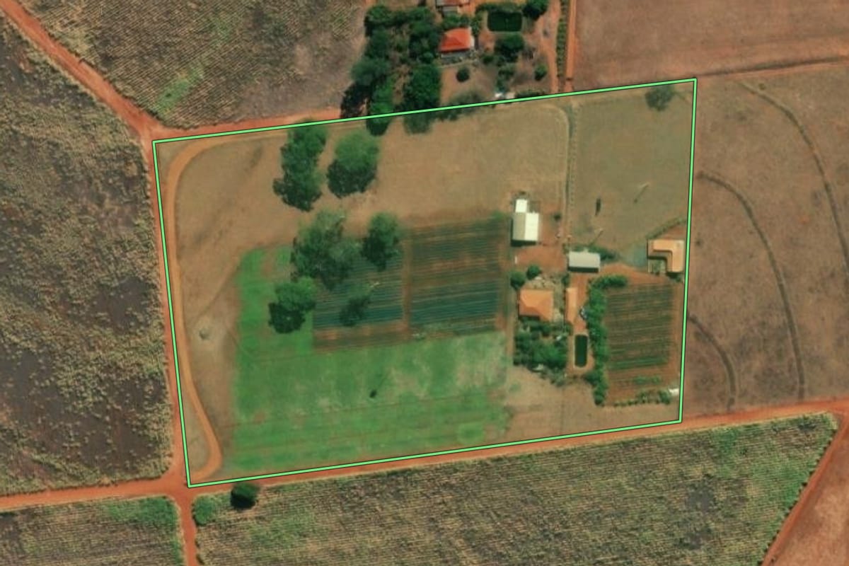 Imagem de satélite do imóvel rural em Nova Granada (SP), com o contorno declarado no CAR desenhado por cima.