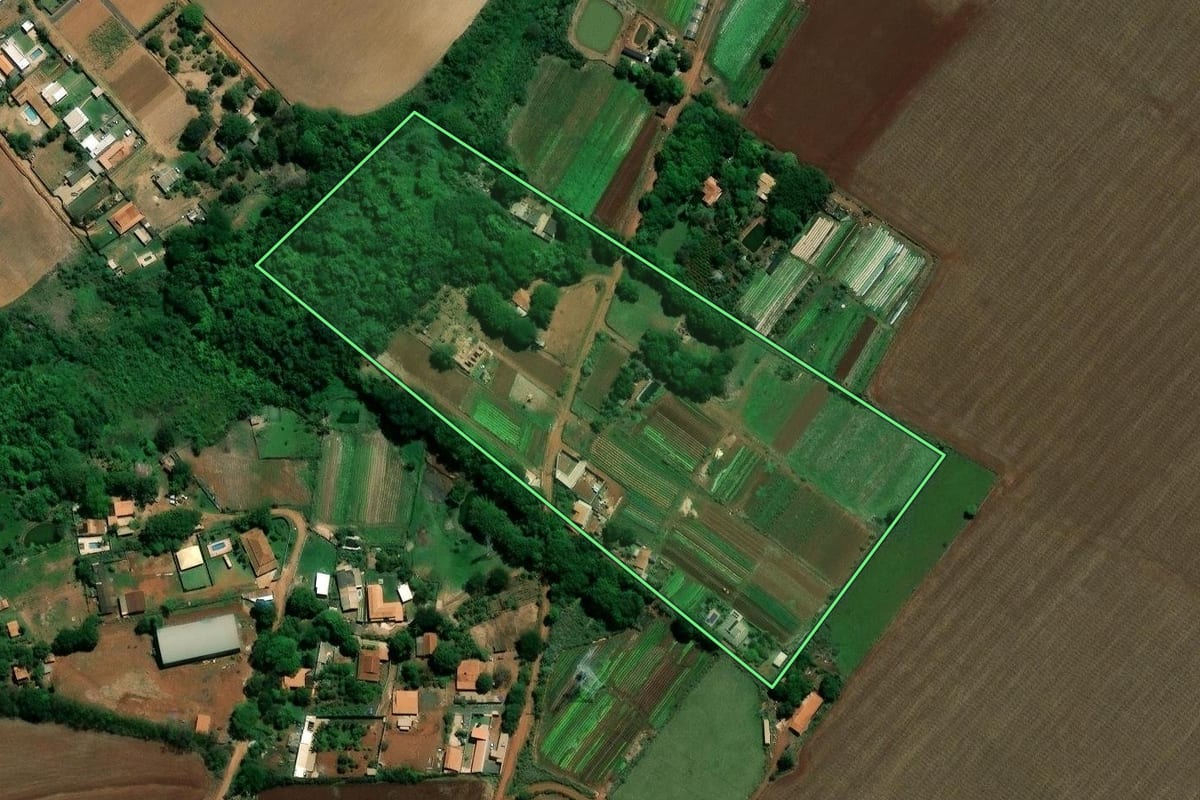 Imagem de satélite do imóvel rural em Nova Odessa (SP), com o contorno declarado no CAR desenhado por cima.