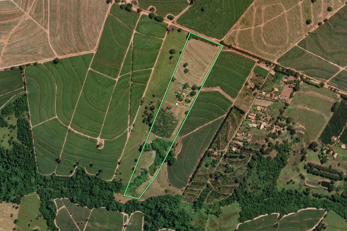 Imagem de satélite do imóvel rural em Novo Horizonte (SP), com o contorno declarado no CAR desenhado por cima.