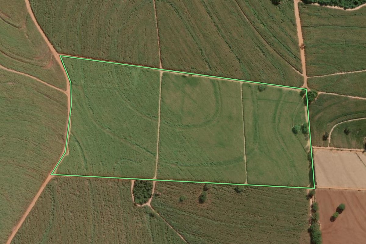 Imagem de satélite do imóvel rural em Novo Horizonte (SP), com o contorno declarado no CAR desenhado por cima.