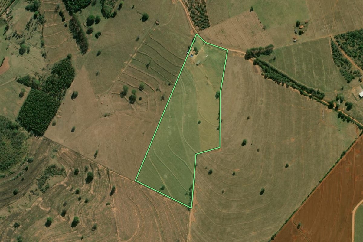 Imagem de satélite do imóvel rural em Ocauçu (SP), com o contorno declarado no CAR desenhado por cima.