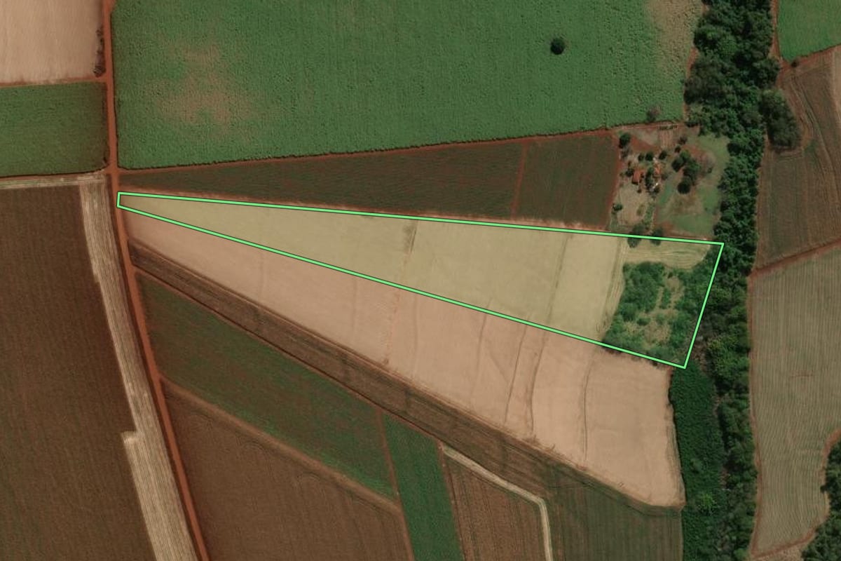 Imagem de satélite do imóvel rural em Palmital (SP), com o contorno declarado no CAR desenhado por cima.